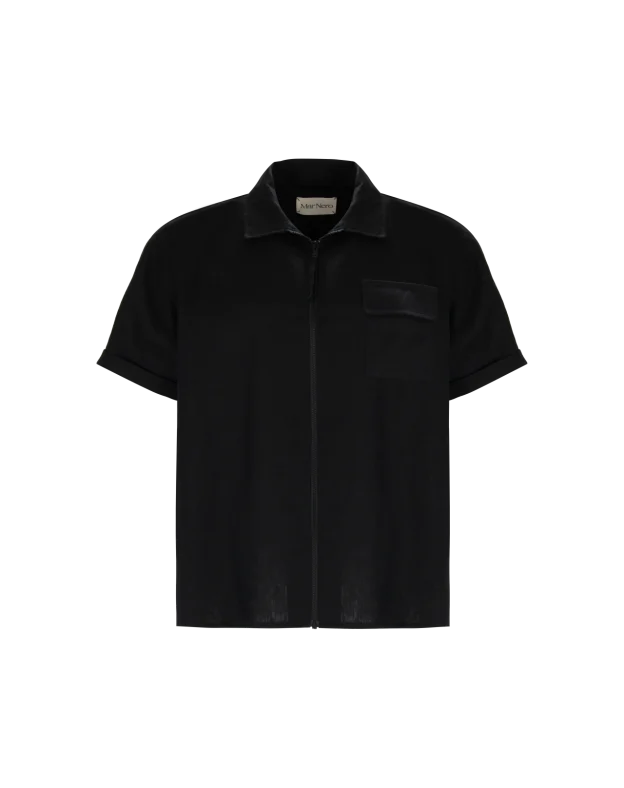 Linen military short shirt black