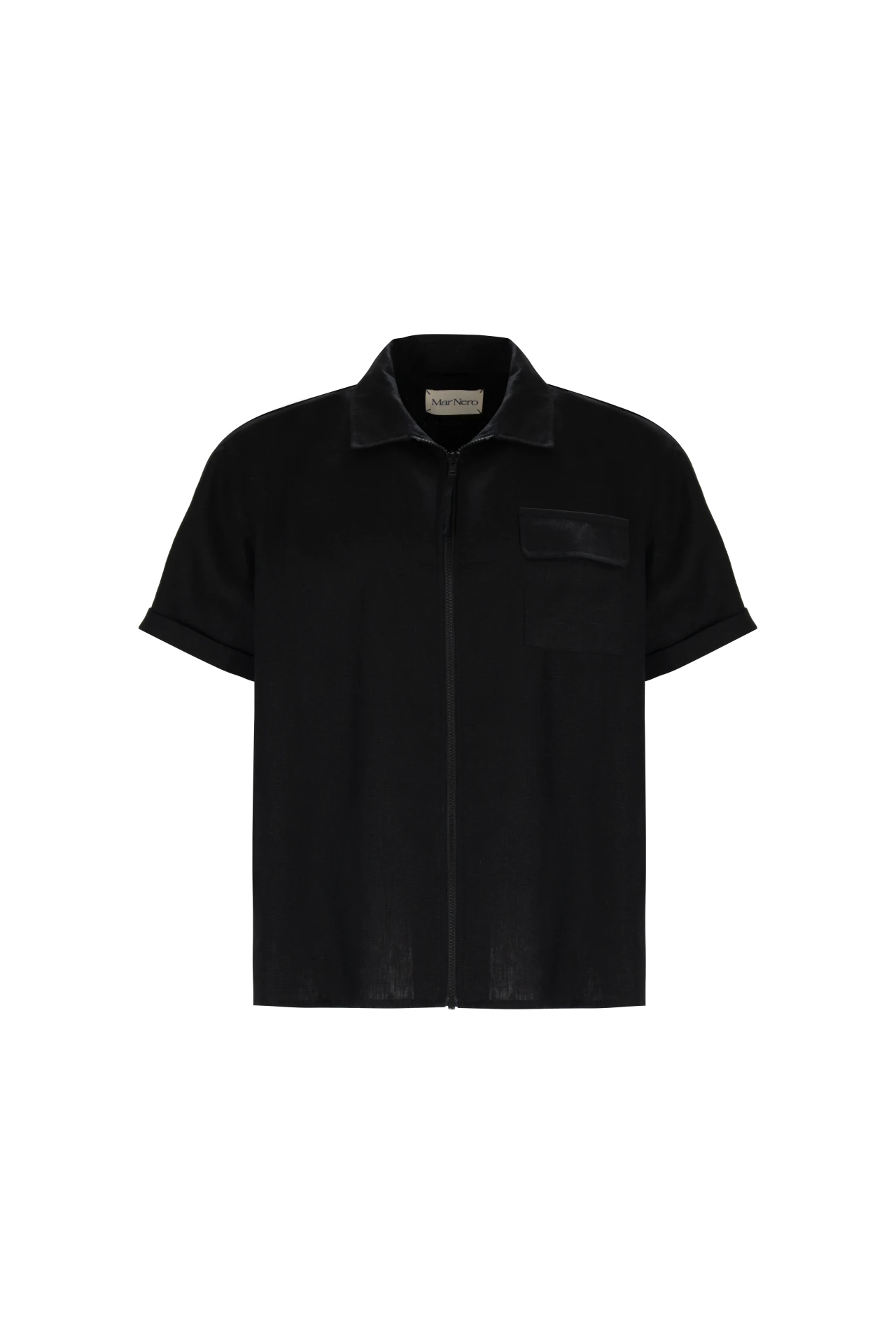 Linen military short shirt black