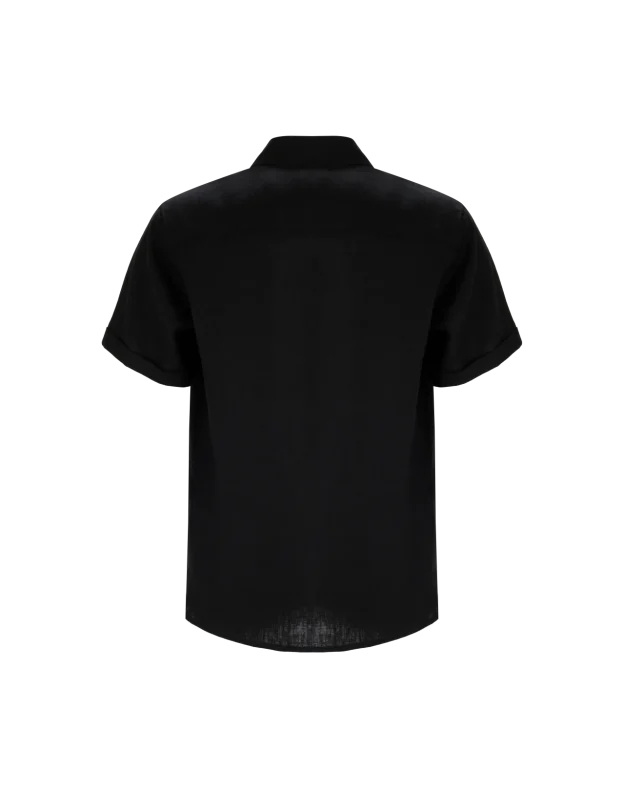 Linen military short shirt black