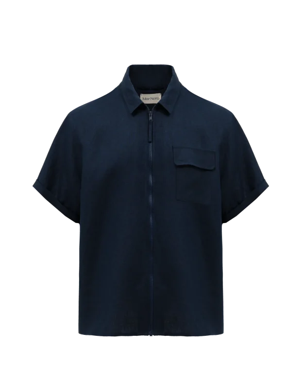 Linen military short shirt blue