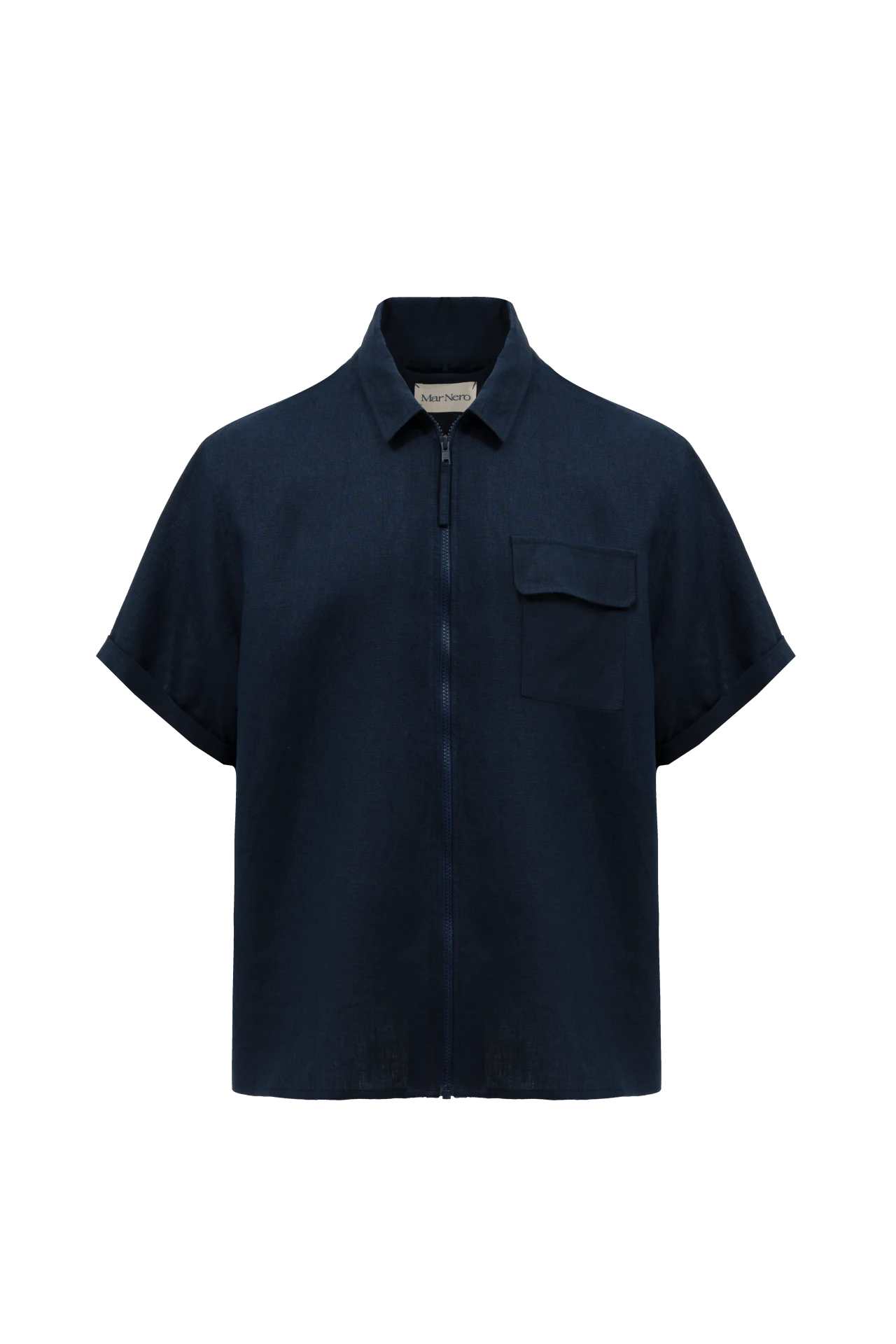 Linen military short shirt blue