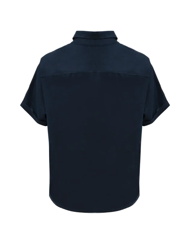Linen military short shirt blue