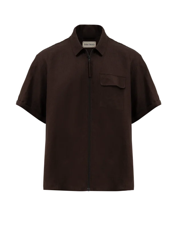 Linen military short shirt brown