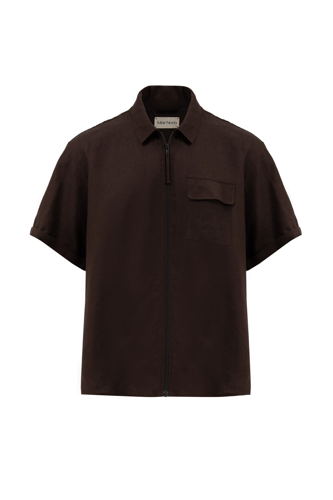 Linen military short shirt brown