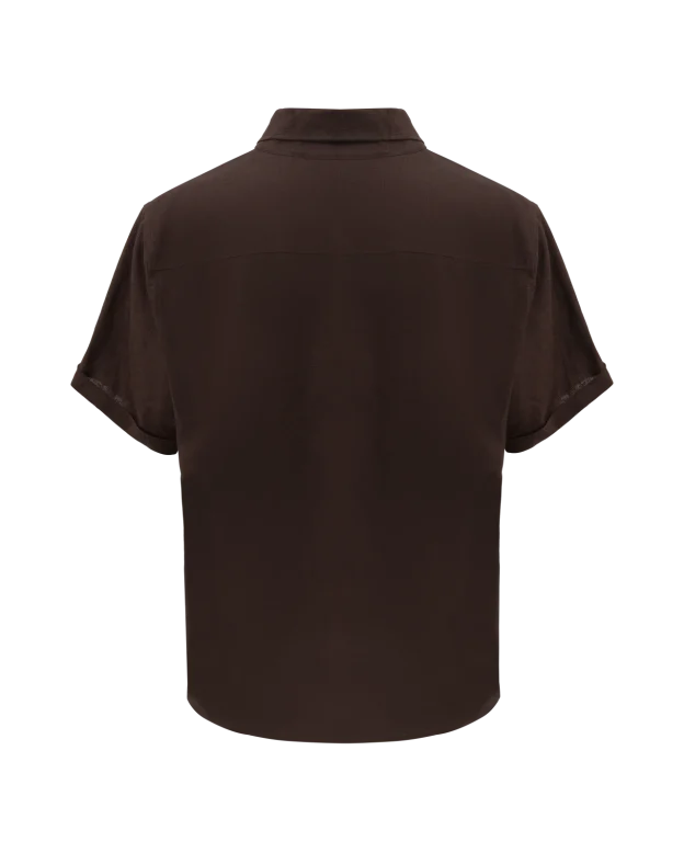 Linen military short shirt brown